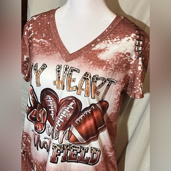 🏈My heart is on that field  VNeck womens TShirt with heart, peace, and football - Picture 5 of 9